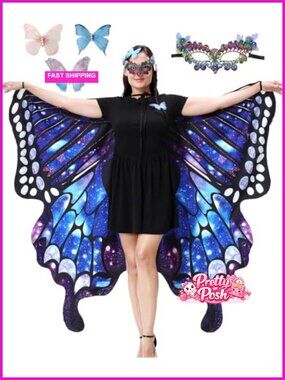 Butterfly Costume for Women Double Sided Fairy Wings 5Pc Halloween Accessory Set